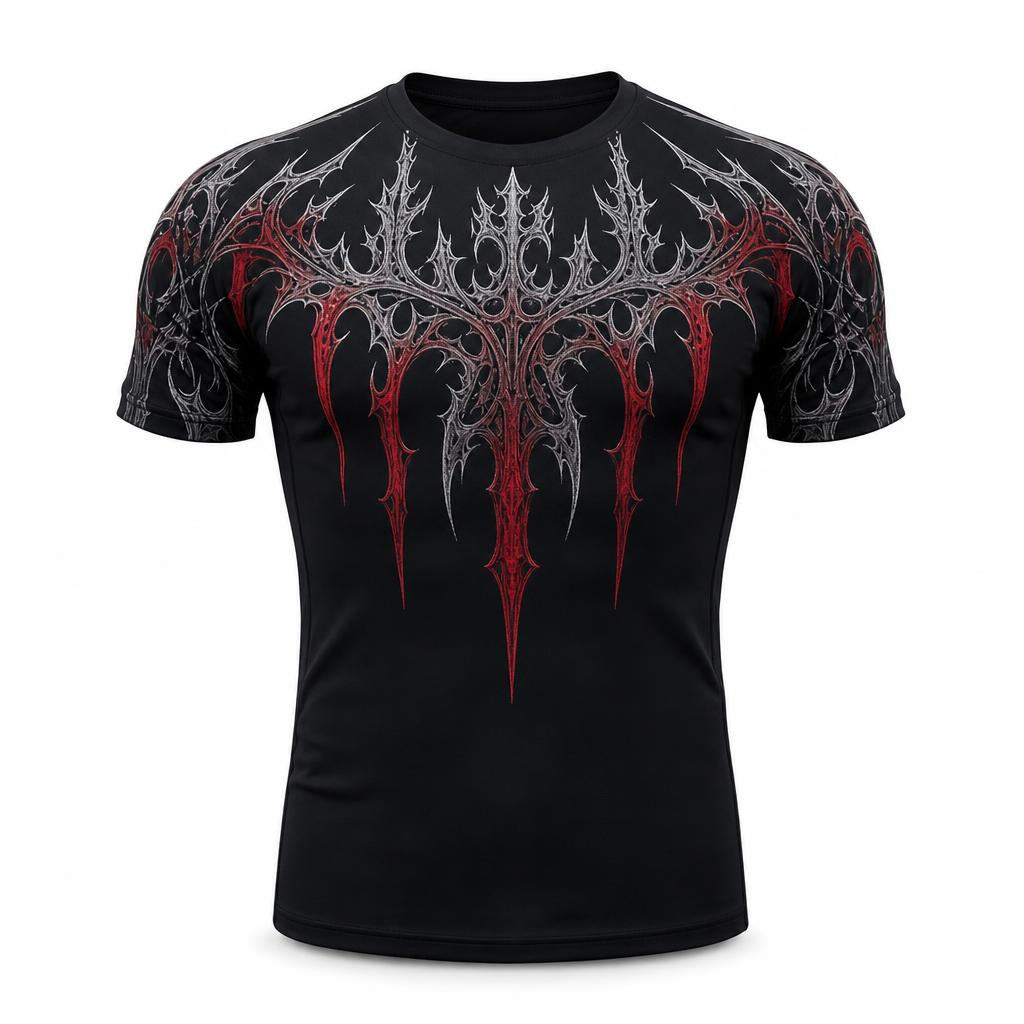 Camiseta deportiva negra con estampado gotico