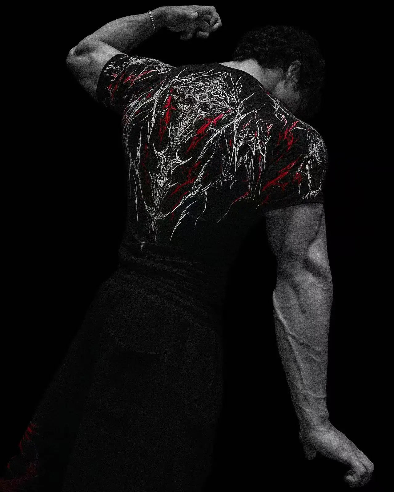 Advanced New Night Monster Gothic Style Abstract Art Muscle Totem Strength Men's Dark Functional Short Sleeve Running T-shirt
