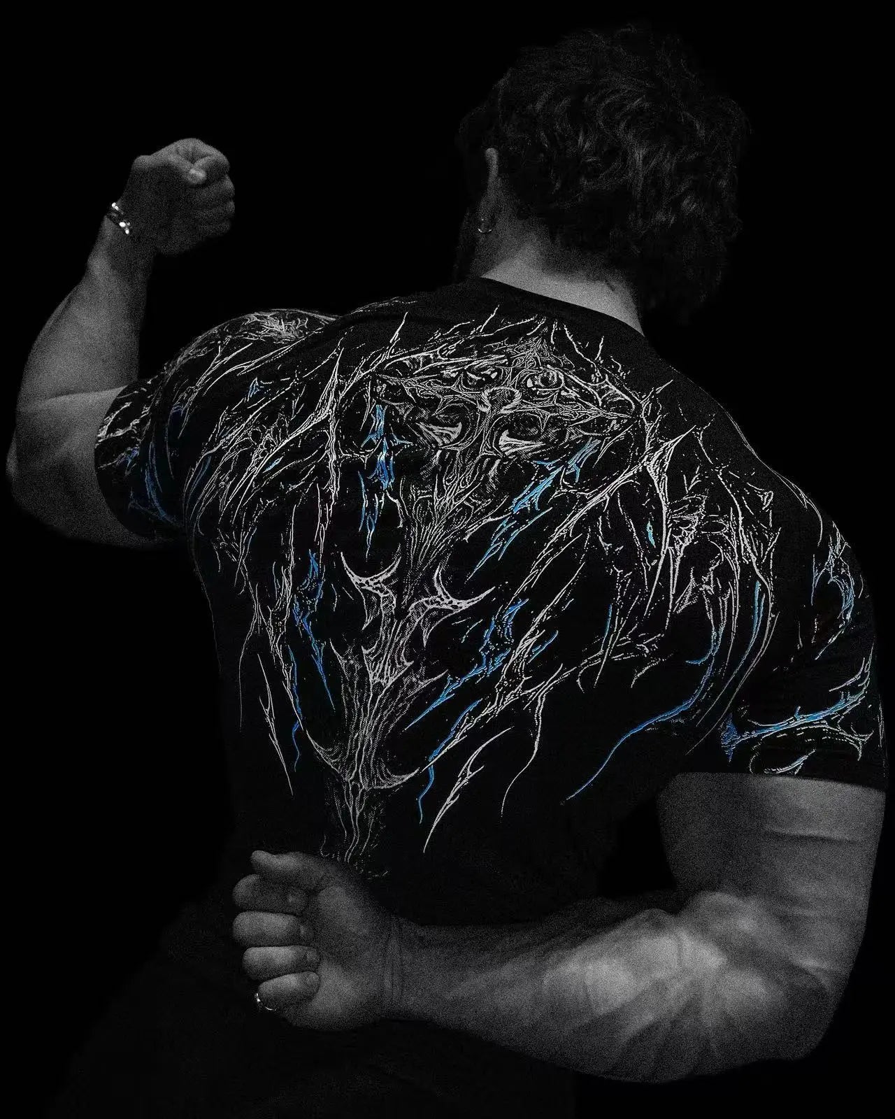 Advanced New Night Monster Gothic Style Abstract Art Muscle Totem Strength Men's Dark Functional Short Sleeve Running T-shirt