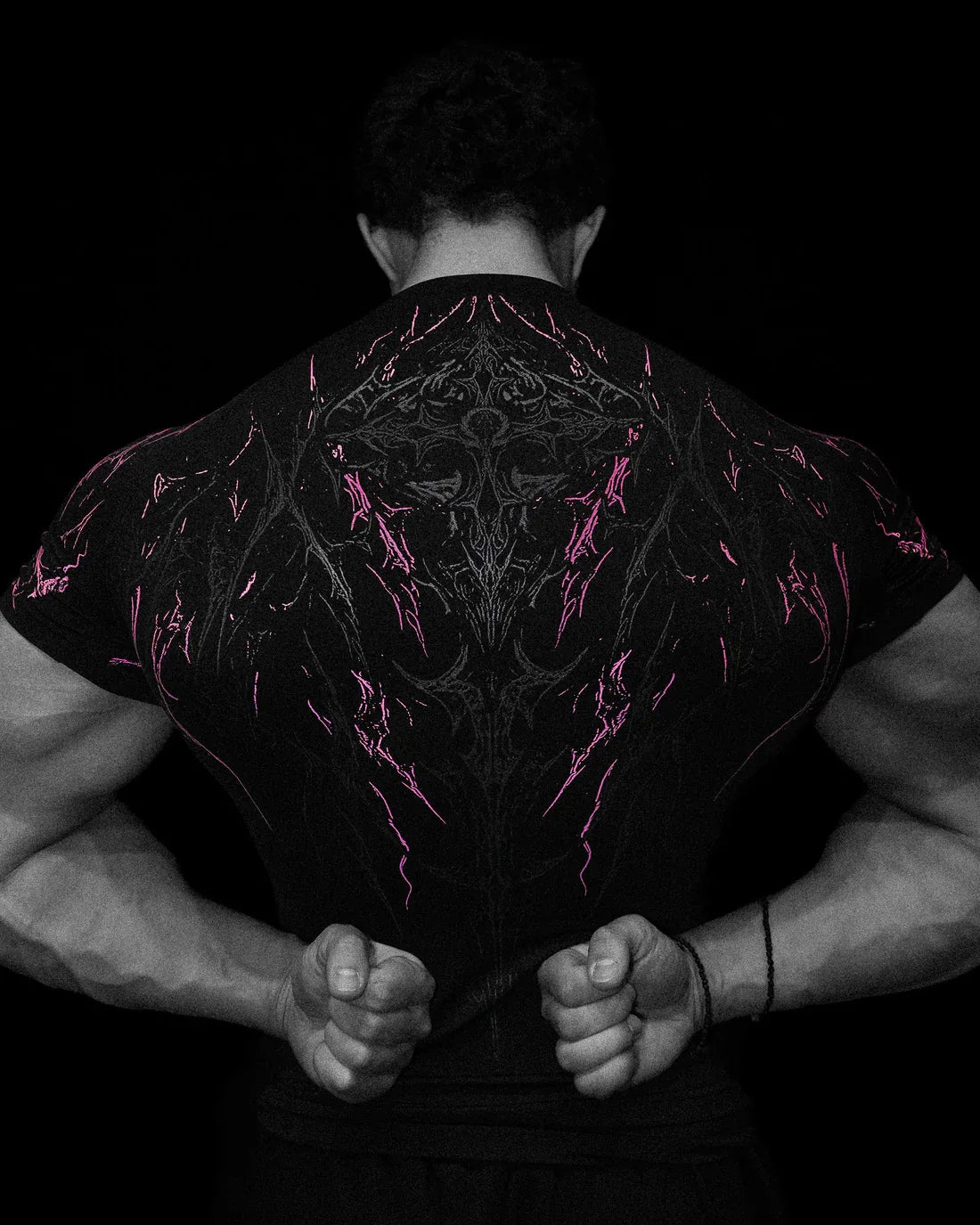 Advanced New Night Monster Gothic Style Abstract Art Muscle Totem Strength Men's Dark Functional Short Sleeve Running T-shirt