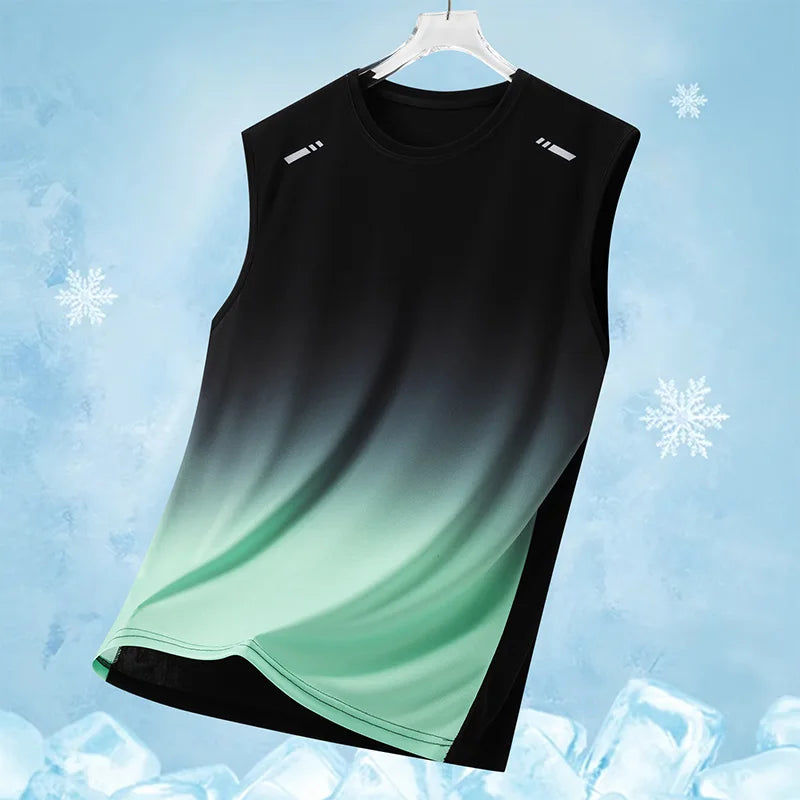 Men's Gradient Sports Vest Lightweight Sleeveless Round Neck T-Shirt Summer Running Trendy Loose Fit Youth Cross-Border