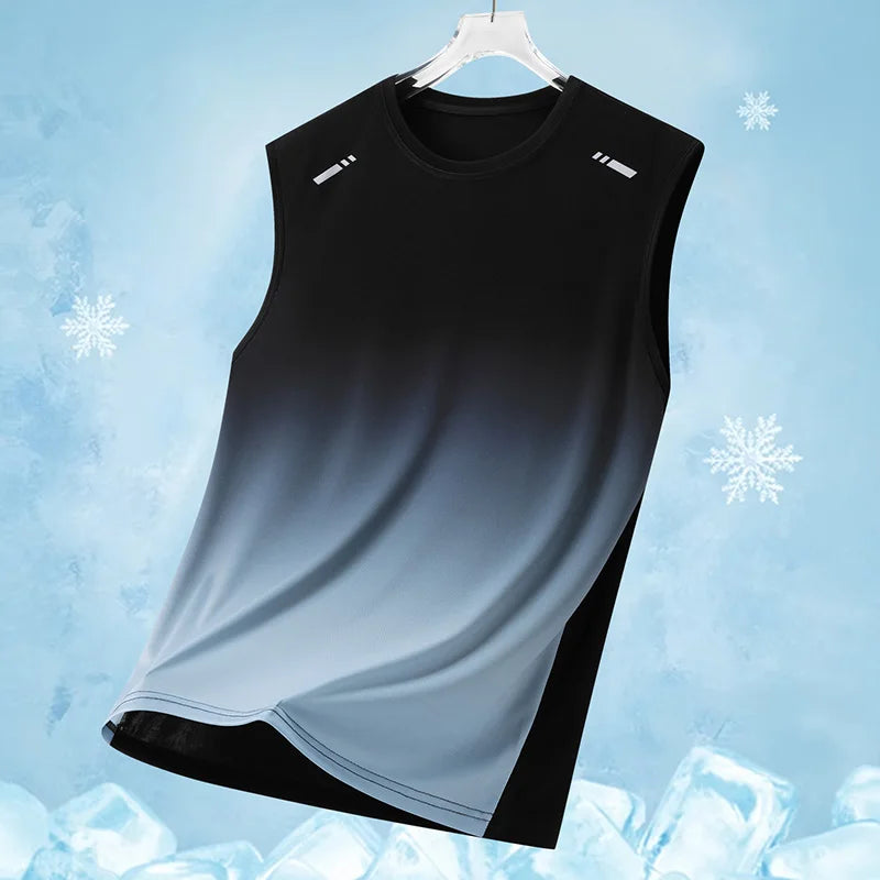 Men's Gradient Sports Vest Lightweight Sleeveless Round Neck T-Shirt Summer Running Trendy Loose Fit Youth Cross-Border