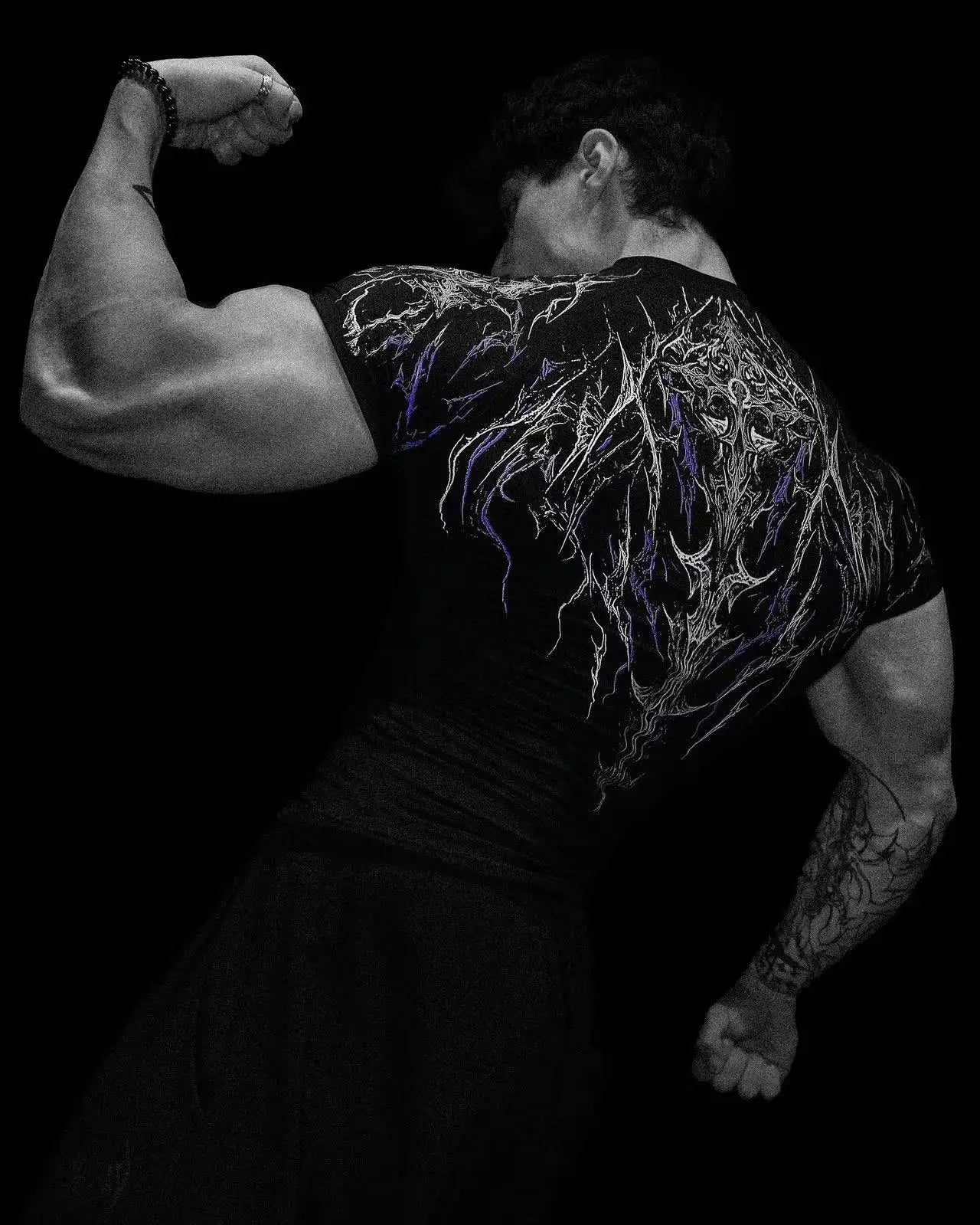 Advanced New Night Monster Gothic Style Abstract Art Muscle Totem Strength Men's Dark Functional Short Sleeve Running T-shirt