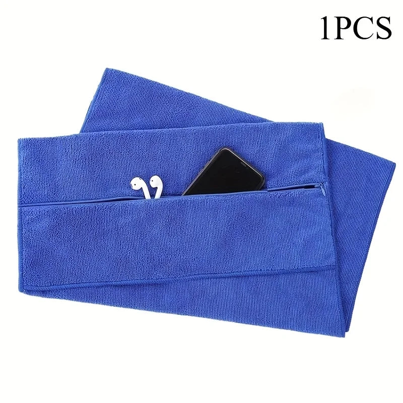 1pcs Extra Large Super Soft Microfiber Fitness Towel with Zipper Pocket Non-slip Quick Drying Suitable for Sports and Fitness