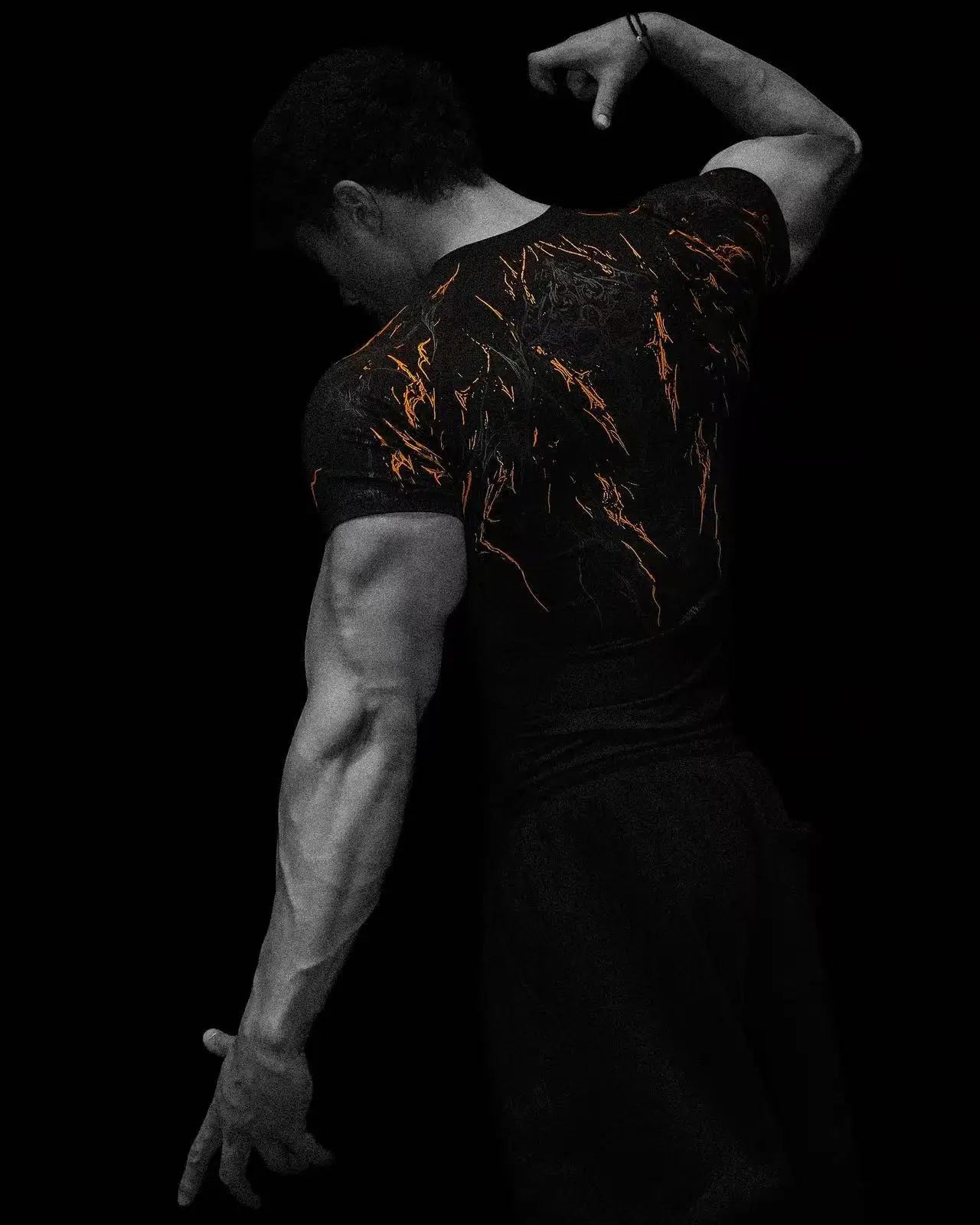 Advanced New Night Monster Gothic Style Abstract Art Muscle Totem Strength Men's Dark Functional Short Sleeve Running T-shirt