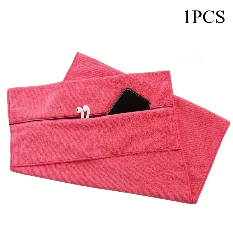 1pcs Extra Large Super Soft Microfiber Fitness Towel with Zipper Pocket Non-slip Quick Drying Suitable for Sports and Fitness