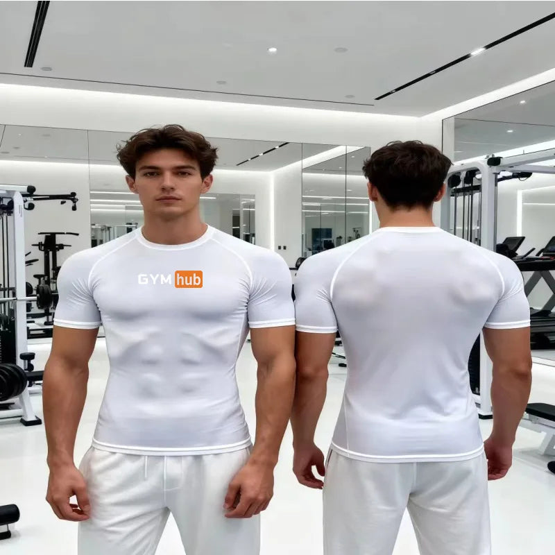 Gym Hub Printed Men's Compression T-Shirt Gym Workout Sport Quick Dry Tight Shirts Outdoor Training Fitness Elasticity Tops Tee