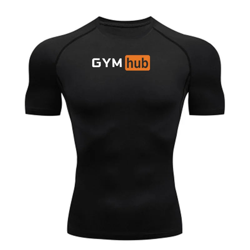 Gym Hub Printed Men's Compression T-Shirt Gym Workout Sport Quick Dry Tight Shirts Outdoor Training Fitness Elasticity Tops Tee