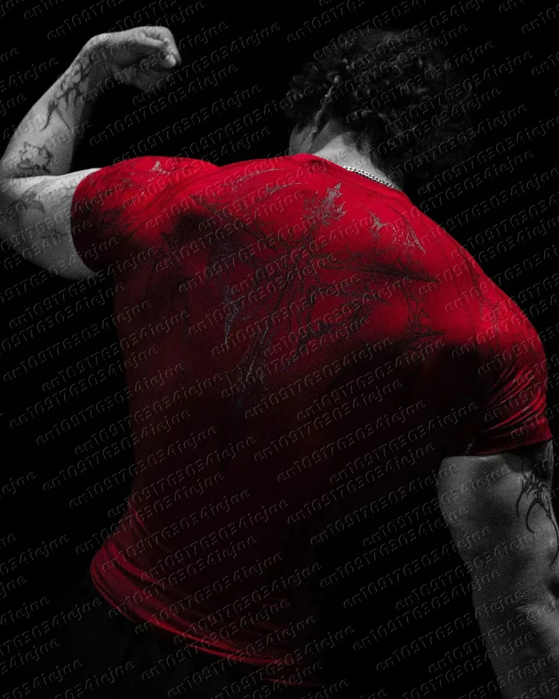New Summer T-shirt Men's Gothic Print Muscle Tee High Elasticity and Quick Drying Exercise Bodybuilding Training Kid T-shirt