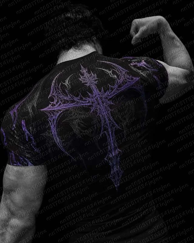 New Summer T-shirt Men's Gothic Print Muscle Tee High Elasticity and Quick Drying Exercise Bodybuilding Training Kid T-shirt