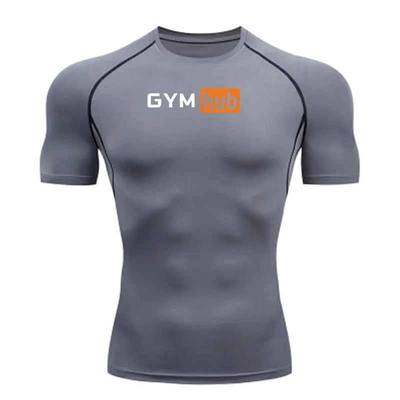 Gym Hub Printed Men's Compression T-Shirt Gym Workout Sport Quick Dry Tight Shirts Outdoor Training Fitness Elasticity Tops Tee
