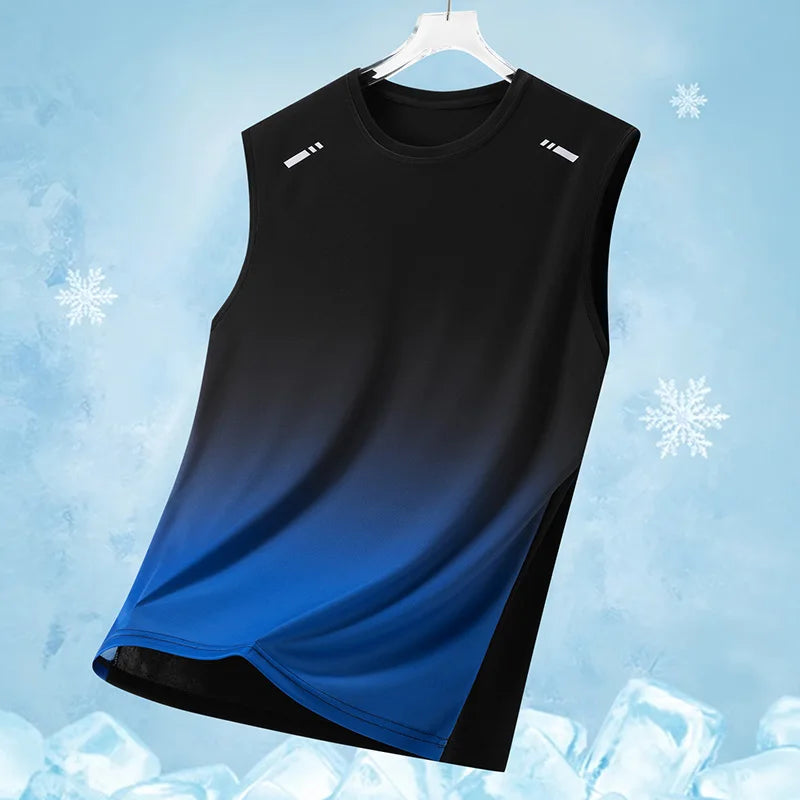 Men's Gradient Sports Vest Lightweight Sleeveless Round Neck T-Shirt Summer Running Trendy Loose Fit Youth Cross-Border