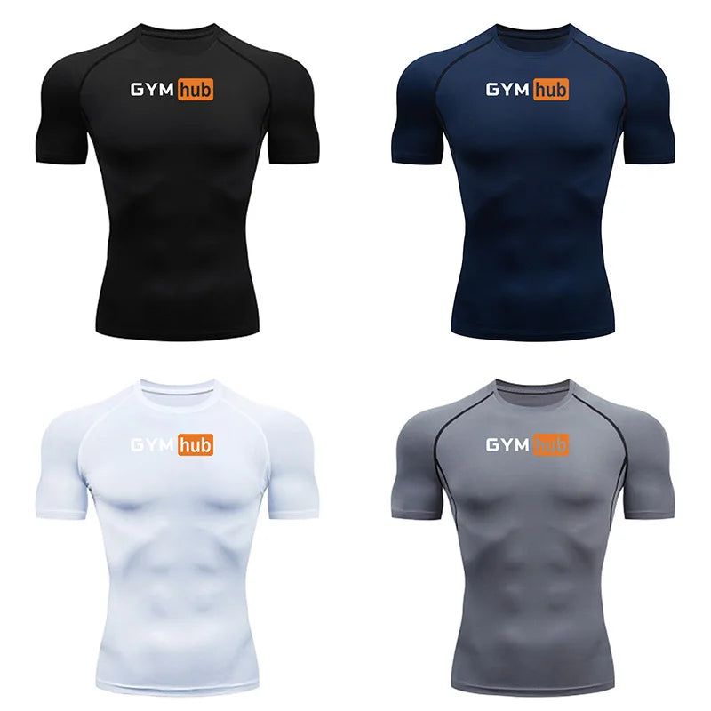Gym Hub Printed Men's Compression T-Shirt Gym Workout Sport Quick Dry Tight Shirts Outdoor Training Fitness Elasticity Tops Tee