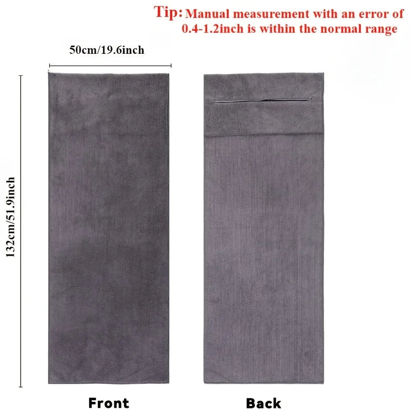 1pcs Extra Large Super Soft Microfiber Fitness Towel with Zipper Pocket Non-slip Quick Drying Suitable for Sports and Fitness