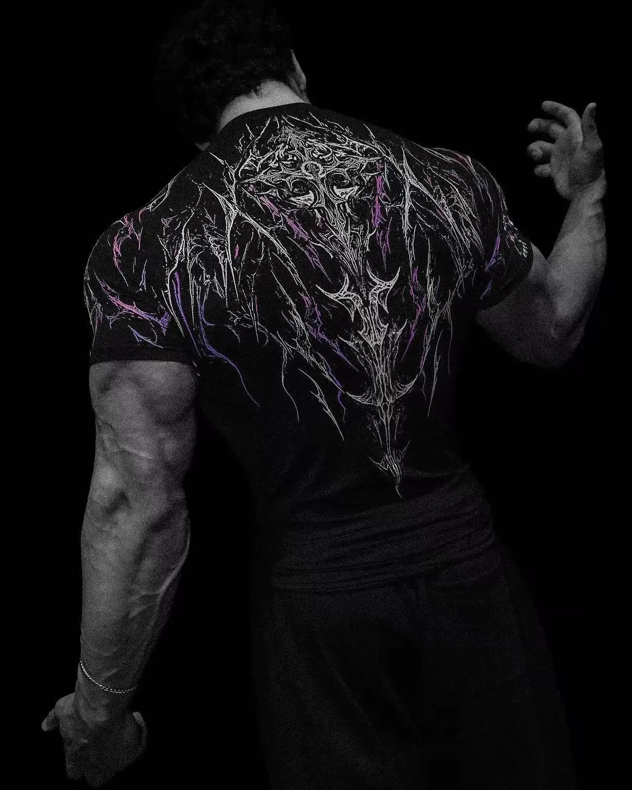 Advanced New Night Monster Gothic Style Abstract Art Muscle Totem Strength Men's Dark Functional Short Sleeve Running T-shirt
