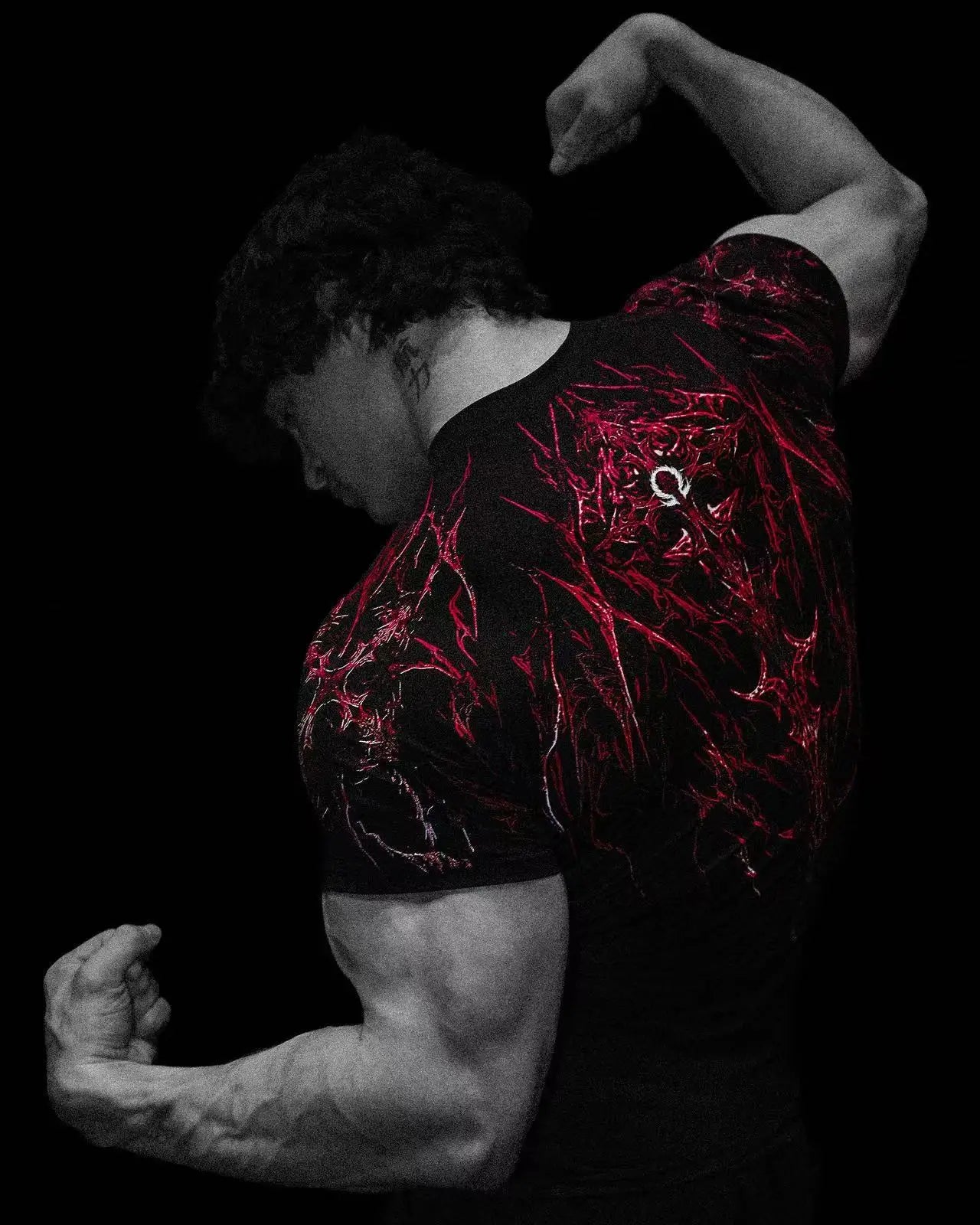 Advanced New Night Monster Gothic Style Abstract Art Muscle Totem Strength Men's Dark Functional Short Sleeve Running T-shirt