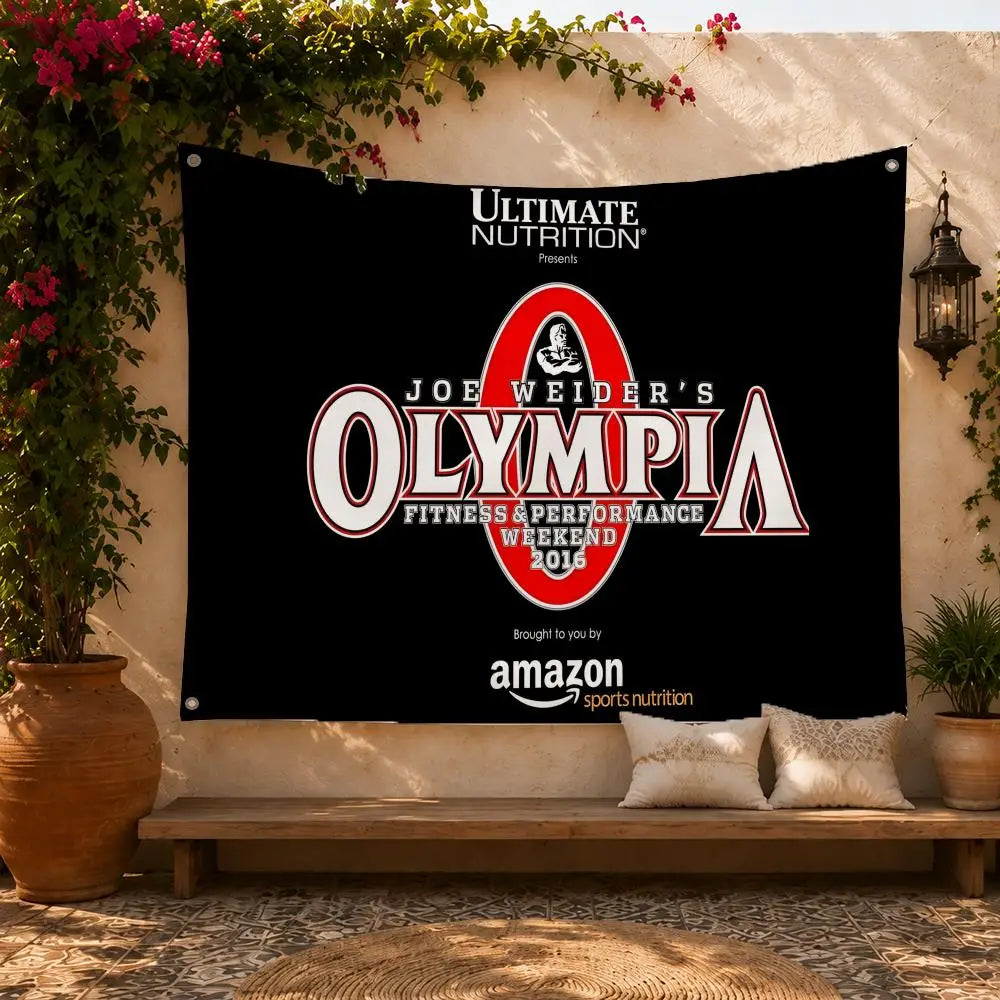 O-Olympia Fitness Flags Home Yard & Garden Decor Banner - Indoor Outdoor Wall Hanging Flag