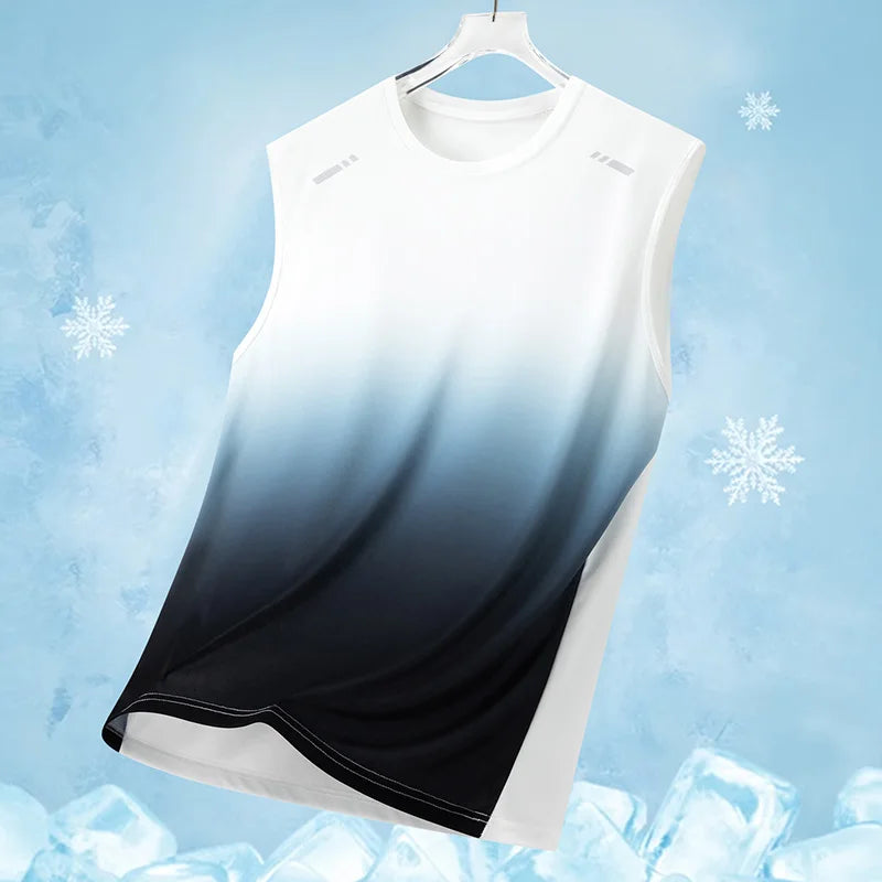 Men's Gradient Sports Vest Lightweight Sleeveless Round Neck T-Shirt Summer Running Trendy Loose Fit Youth Cross-Border