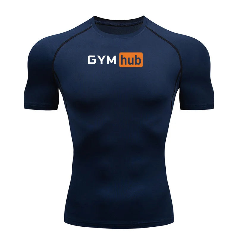 Gym Hub Printed Men's Compression T-Shirt Gym Workout Sport Quick Dry Tight Shirts Outdoor Training Fitness Elasticity Tops Tee