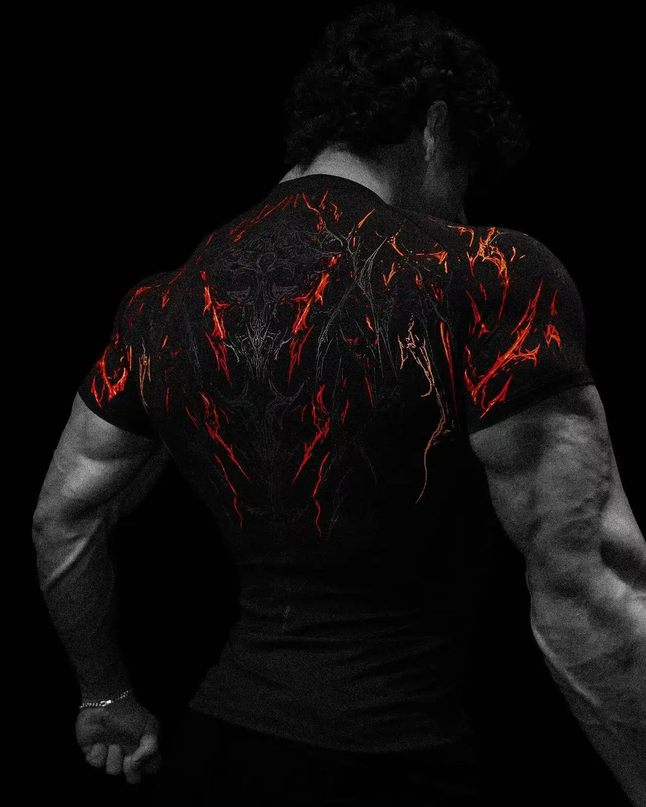 Advanced New Night Monster Gothic Style Abstract Art Muscle Totem Strength Men's Dark Functional Short Sleeve Running T-shirt