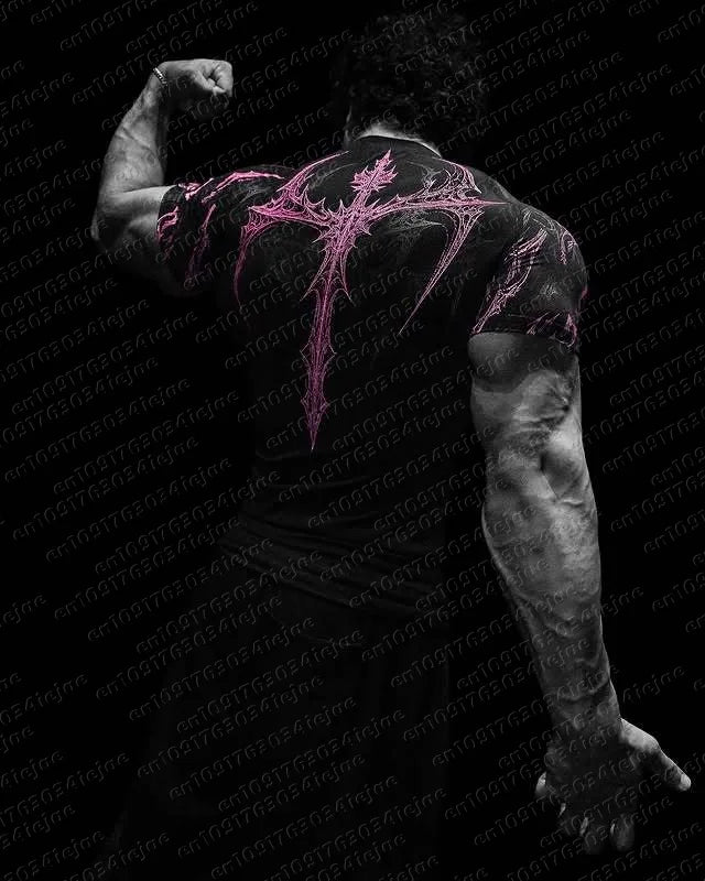 New Summer T-shirt Men's Gothic Print Muscle Tee High Elasticity and Quick Drying Exercise Bodybuilding Training Kid T-shirt