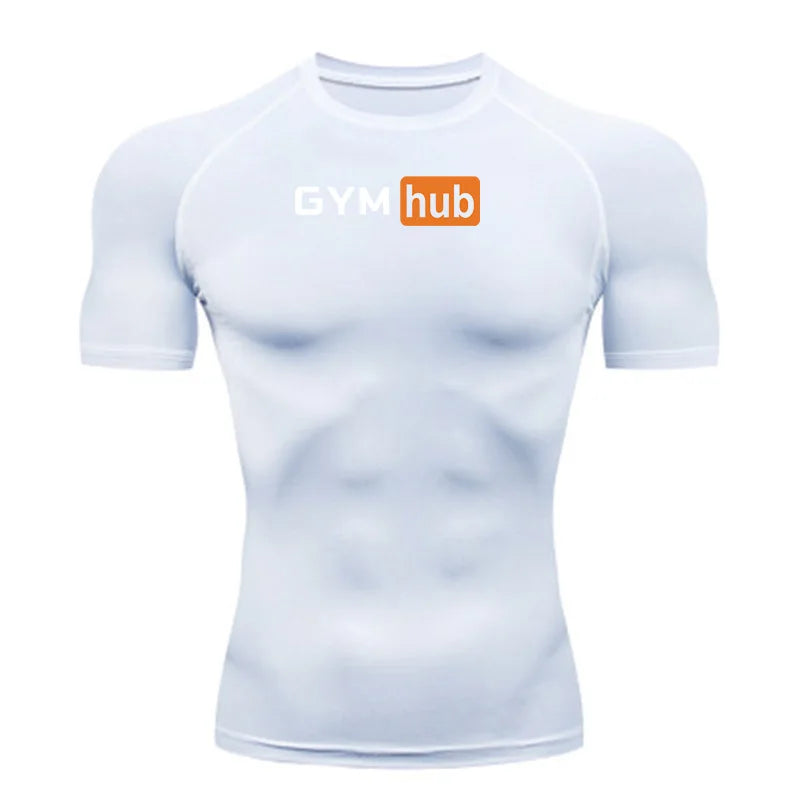 Gym Hub Printed Men's Compression T-Shirt Gym Workout Sport Quick Dry Tight Shirts Outdoor Training Fitness Elasticity Tops Tee
