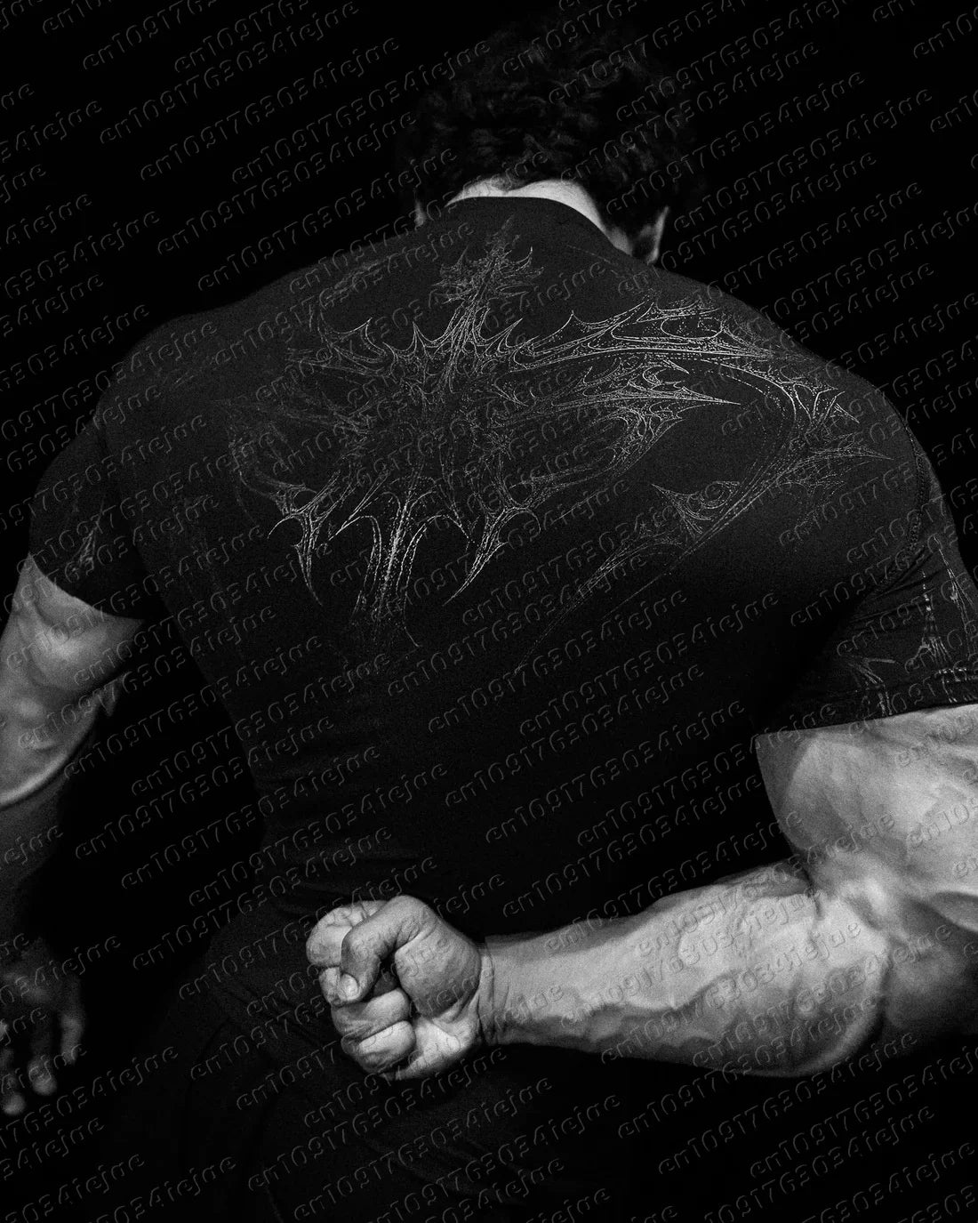 New Summer T-shirt Men's Gothic Print Muscle Tee High Elasticity and Quick Drying Exercise Bodybuilding Training Kid T-shirt