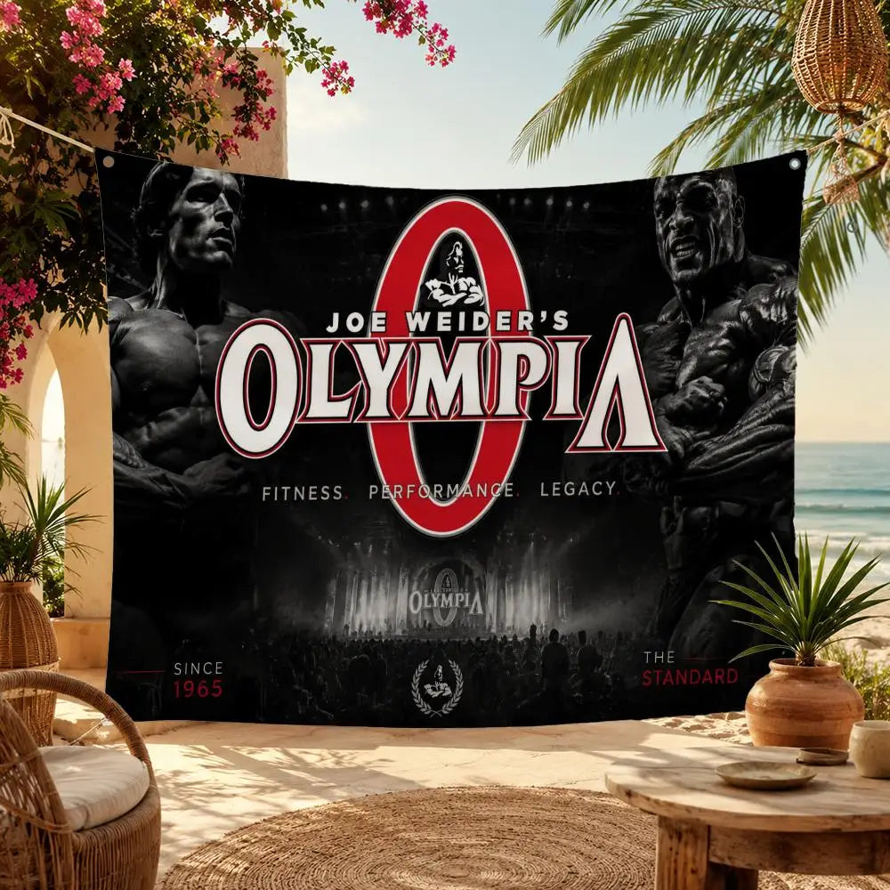 O-Olympia Fitness Flags Home Yard & Garden Decor Banner - Indoor Outdoor Wall Hanging Flag