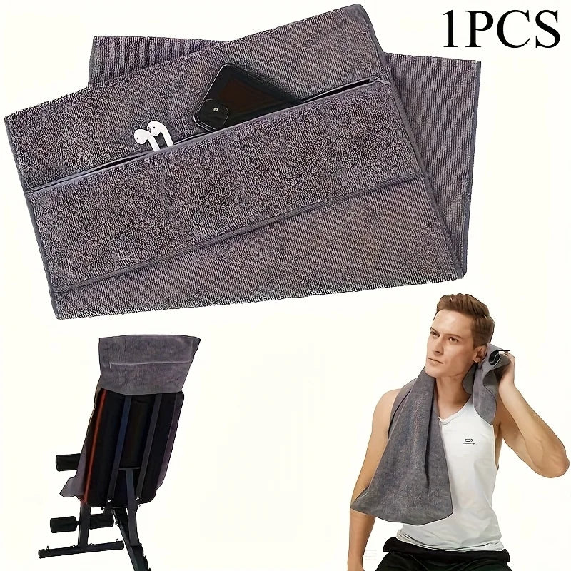 1pcs Extra Large Super Soft Microfiber Fitness Towel with Zipper Pocket Non-slip Quick Drying Suitable for Sports and Fitness